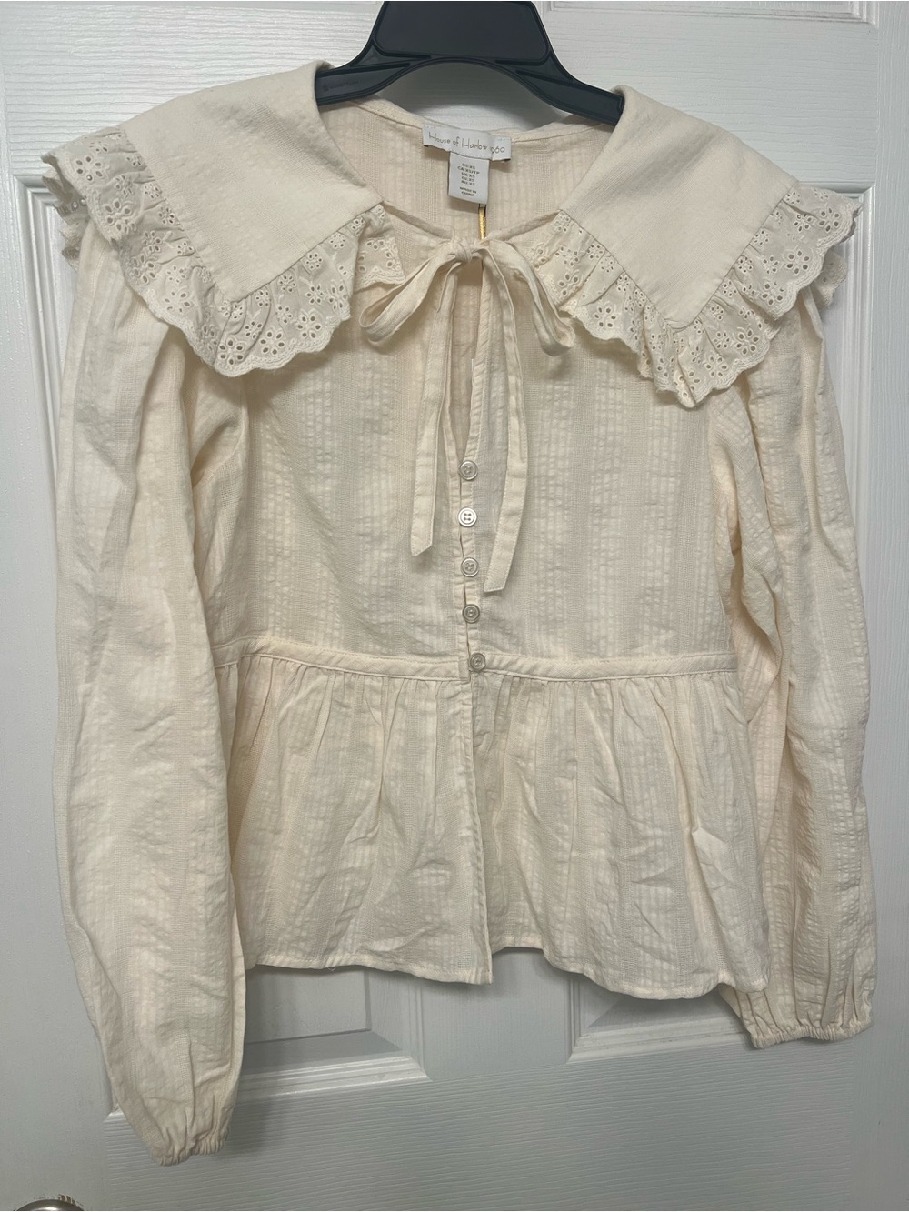 House of Harlow 1960 Cream Eyelet Tie-Neck Blouse